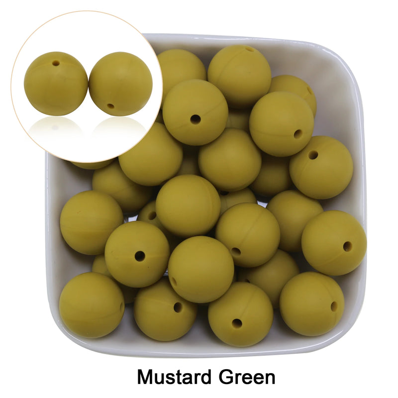 New 20pcs/Lot Silicone Beads 15mm Khaiki Wine Sage Green Coffee Blush Mustard Bison Design For Necklaces Pacifier Jewelry Making