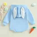 Adorable Baby Easter Bunny Hooded Romper with Long Sleeves and Embroidered Letter Detail for Infant Girls