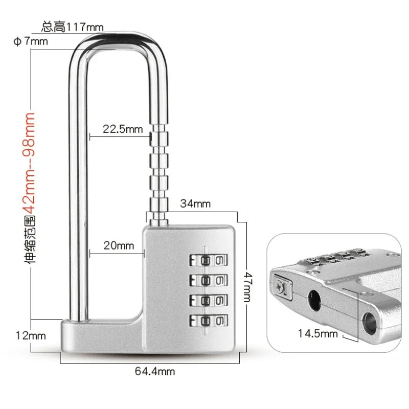 New Adjustable Lengthened U-shaped Lock File Cabinet Wardrobe Door Handle Lock Mechanical Password Lock Padlock Lock Head