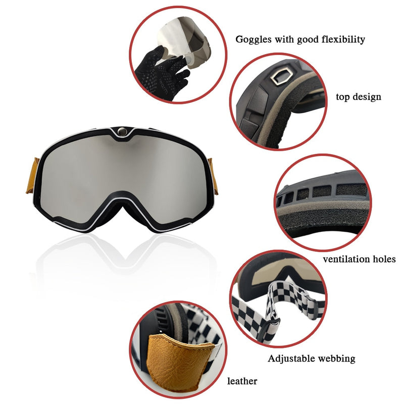 Retro Motorcycle Goggles Ski Glasses Motocross Sunglasses Wide Vision MTB ATV Goggles Cafe Racer Chopper Cycling Racing