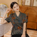 Traditional Chinese Print Flower Women Tang Coat Tops Sexy Slim Shirt Soft Silk Satin Blouse Vintage Classic Clothing Plus Size