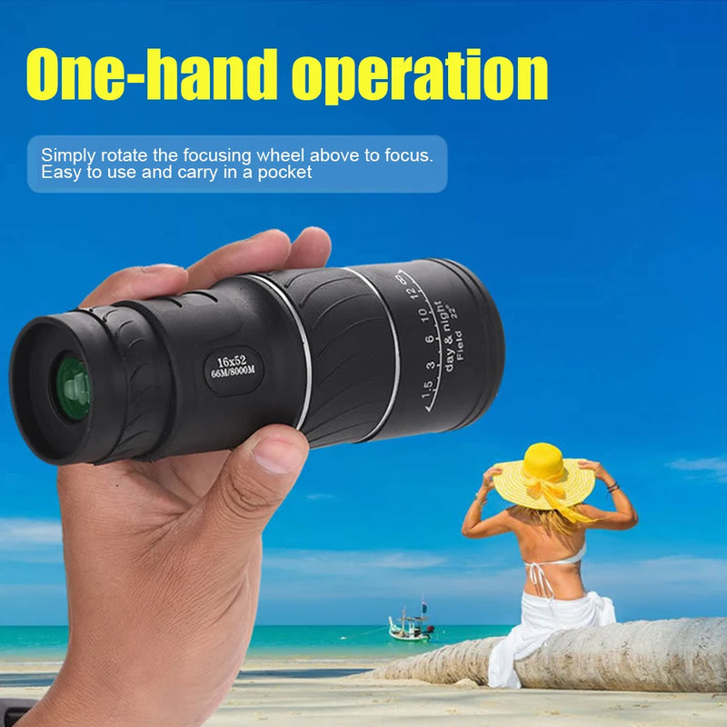 16X52 Monocular Telescope Optical Lens High Definition Handheld Telescope Dual Focus Zoom 16X for Outdoor Travel Camping Hunting