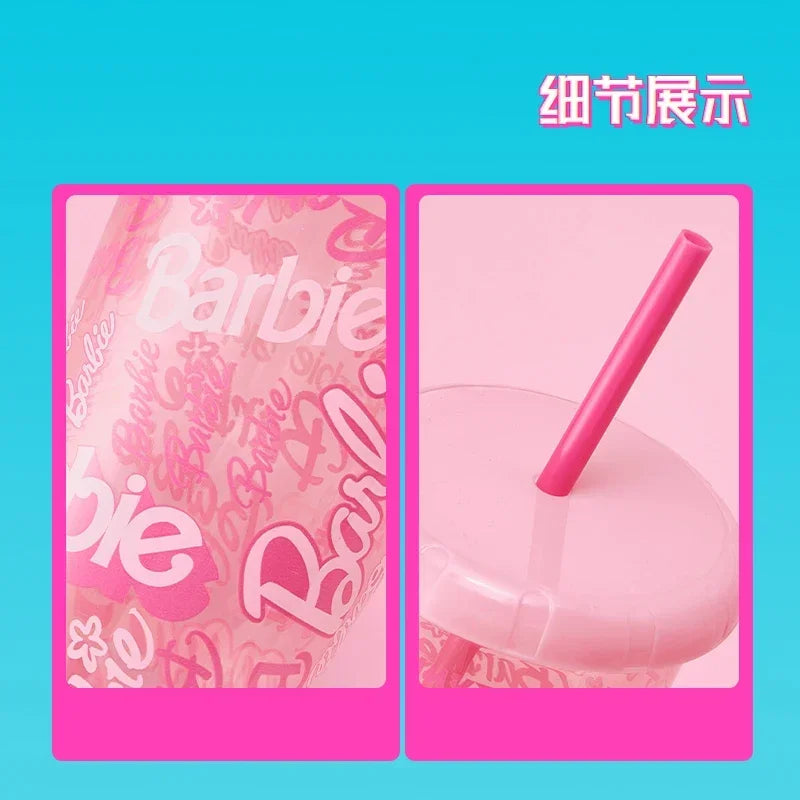 MINISO Barbie Sunshines Series Cute Cartoon Home Party Plastic Straw Cup 520ML 4pcs for House Party Convenient Use Recyclable