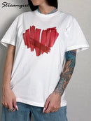 Summer Short Sleeve T Shirt Women Cotton Slim White Tops With Hearts Couple T Shirts Ladies Black Tshirts Women Top Tees 2025