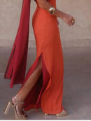 The Suzette | Color-Block Scarf-Collar Maxi Dress