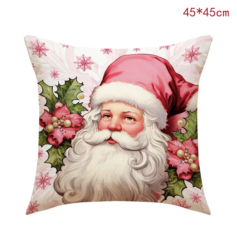 45cm Pink Christmas Peach Skin Pillow Cover Pink Santa Claus Xmas Snowman Pillow Case Merry Christmas Decor For Home 2024 Noel