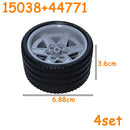 MOC Technical Tire Wheel Cross Hole Set Motorcycle Tyre & Rim Car Truck Wheels Hub Bricks Construction Building Blocks