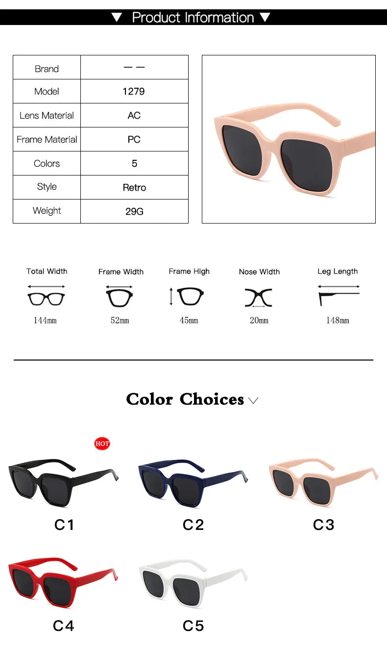 Ins Candy Color Hip Hop Trend Sunglasses Fashion Simple Comfortable Net Red Sunglasses Retro Square Large Frame Glasses