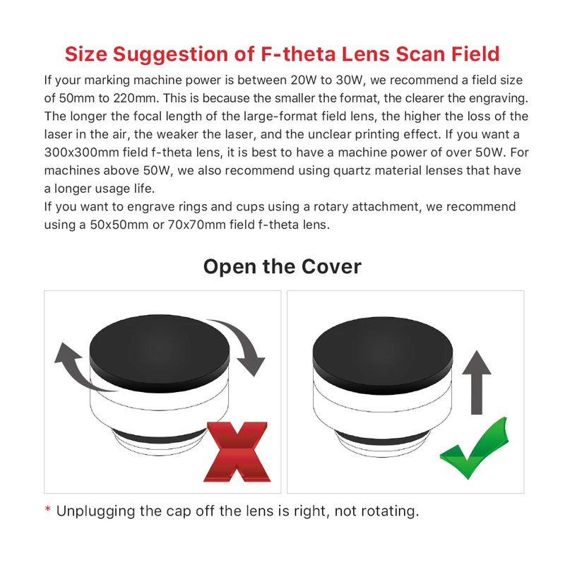 Ultrarayc F-theta Lens 1064nm Focus Lens Laser Focal length 63-420mm Scan Field 50×50-400×400 for YAG Fiber Laser Galvo System