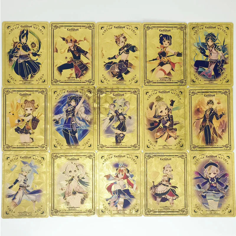 Genshin Impact Tarding Card PVC 55Pcs Golden Cards/Box Klee Kamisato Ayaka ZhongLI Anime Collections Toys For Boys Kids