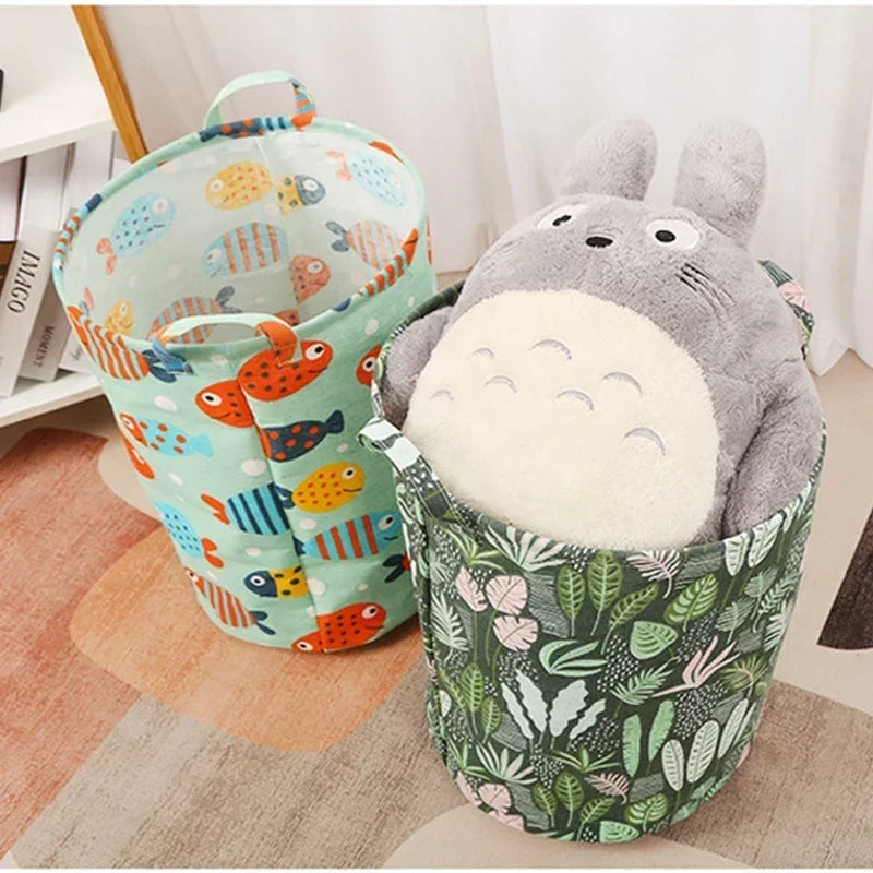 New Print Laundry Basket Portable Foldable Home Laundry Storage Bag Cotton Linen Hamper for Kids Toys Dirty Clothes Basket Large