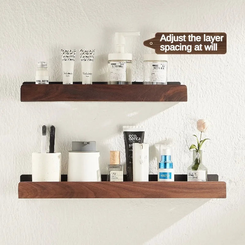 Bathroom Shelf No Punch Storage Rack Solid Wood Bathroom Shelves Punch-Free Wooden Shelf Wall-Mounted Shower Toilet Organizer