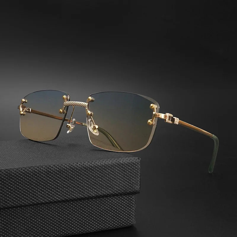 2024 Rimless Square Sunglasses Men Women UV400 Small Gradient Frameless Sun Glasses For Men Popular High Quality Metal Eyewear