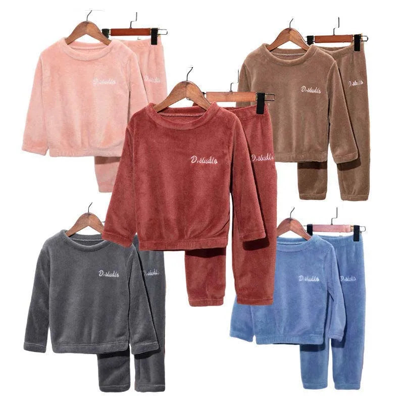 Coral Velvet Super Soft Pajamas Sets for Kids Boys Girls Long Sleeves Pants Lazy Children Sleepwear Sets Solid Nightwear Suits