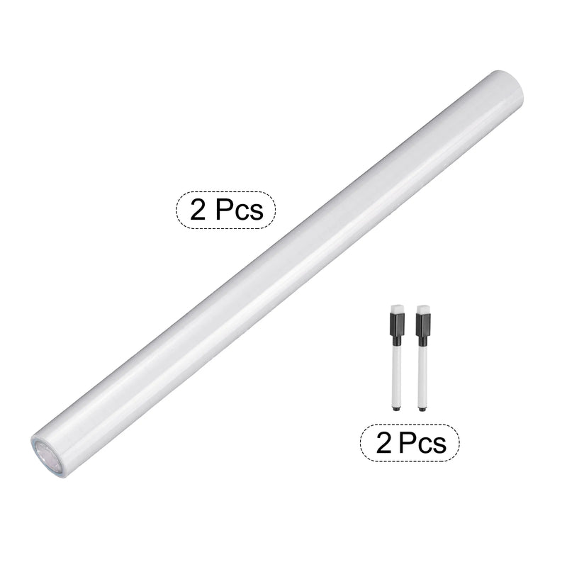 2Pc Whiteboard Dry Erase Board Sticker Wall Sticker Self Adhesive Backing Roll with Markers for Wall Office Home Classroom White