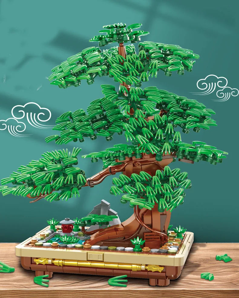 Pine Tree Bonsai Block DIY Moc Mini Potted Plant  Building Brick Toy Home Decor