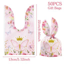 50pcs Rabbit Ear Bags Carton Plastic Cookie Candy Bags for Easter Party Baking Snack Packing Supplies Kids Gifts Boy Girl