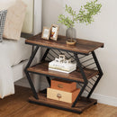 Tribesigns End Table, Industrial Side Table with 3 Storage Shelves, Wood Sofa Side Table with Geometric Metal Frame