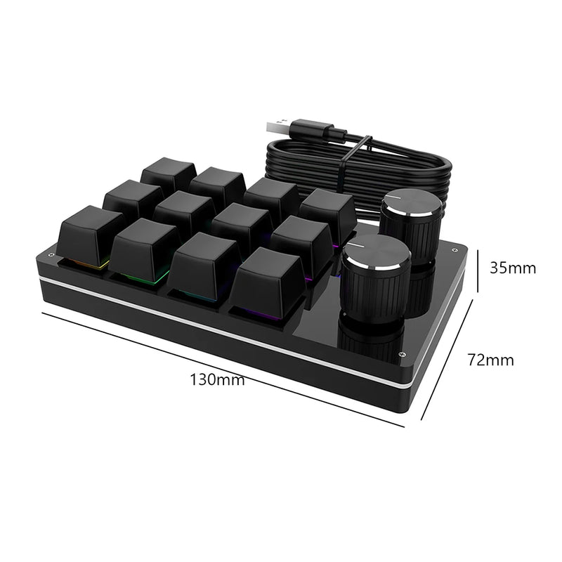 Macro Keyboard 12 Key 2 Knob Custom Programming Mechanical Keyboard Hot swap Custom Keypad One-handed Mini Gaming Keyboard