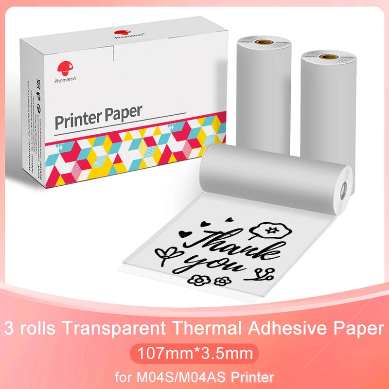 Phomemo M03AS M04S M04AS Adhesive Thermal Paper White Thermal Transparent Sticker Paper Photo Paper for Home Office Note Study