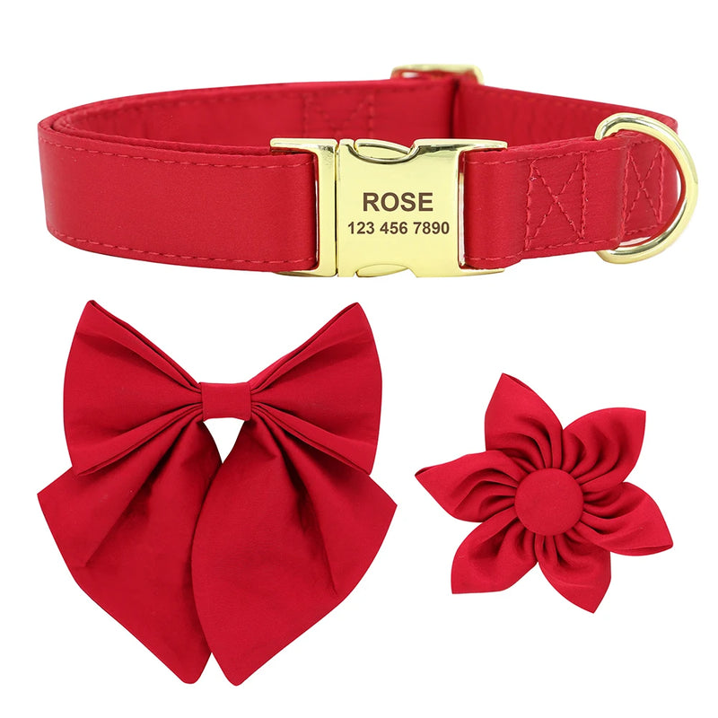 Personalized Dog ID Collar Cute Bowknot Pet Necklace Dog Buckle Collars With Bow Tie Flower Accessories For Small Large Dogs
