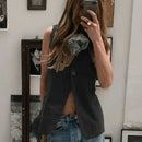 Women's Vest Spring Summer Slessveless Top Two Button Jackets Casual Slim Fit Gilet Khaki Women Clothing Fashion 2024 New