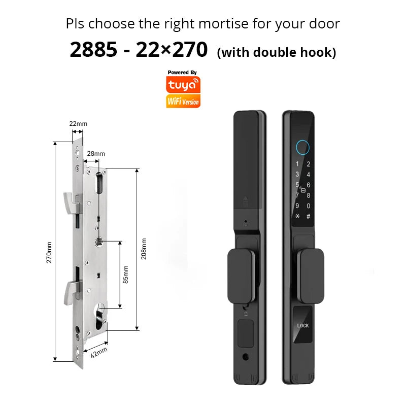 Tuya WiFi Smart Aluminum Door Lock Waterproof Fingerprint APP Password RFID Card Digital Electronic Glass Sliding Door Lock