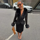 Sexy Lace Patchwork Women's Fur Coat V-Neck Full Sleeve Waist-Closed Lady Coats 2026 Autumn Winter Chic Female Streetwear