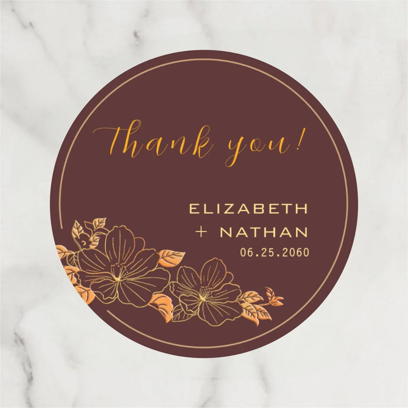 Customized wedding thank-you circular stickers, suitable for occasions such as weddings, birthdays, baptisms, and anniversaries.