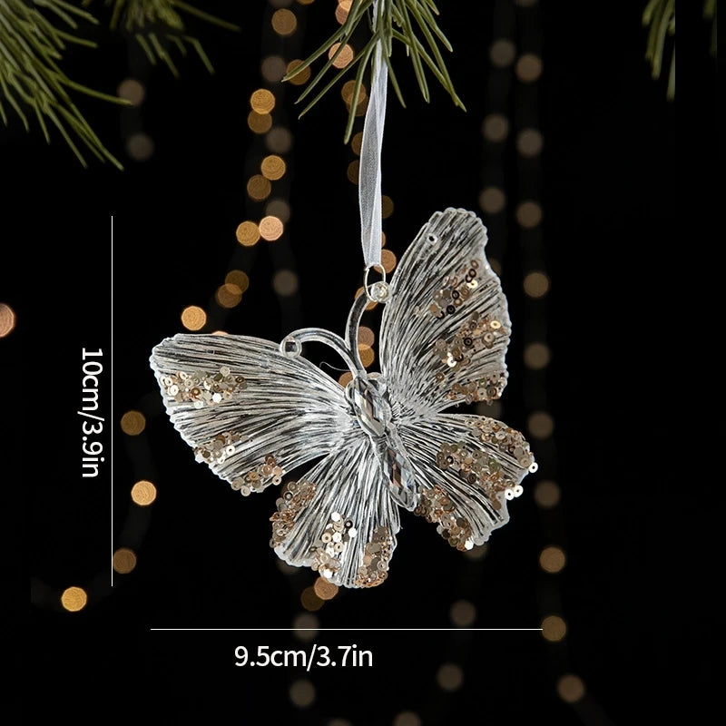 Christmas Decoration Acrylic Snowflake Icicle Pendants Xmas Tree Decor Snowflower Bell Hanging Pendant Home New Year Gift 2025