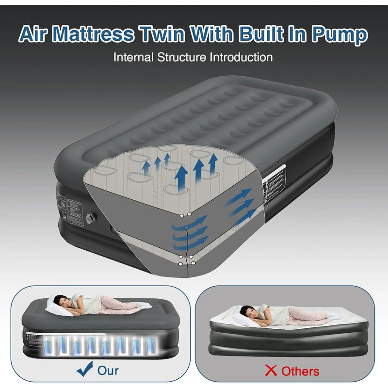 Twin Air Mattress Built in Pump 18 Inches High Twin Air Mattress 1-3 Minutes Fast Self Inflating Air Mattress