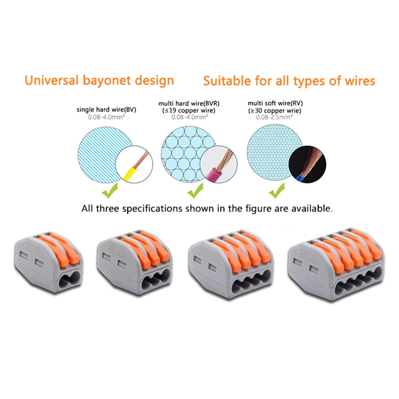 Cable Connector Compact Type 222 Quick Plug Terminal, 30/50/100 Piece Terminal 212 Orange Home Wiring Module