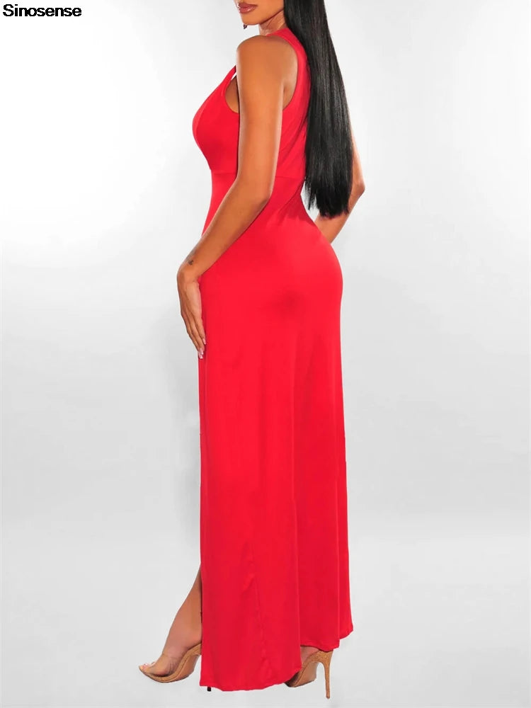 Womens Side Split Deep V Neck Bodycon Clubwear Maxi Vest Dress Sexy Sleeveless Bandage Slim Evening Cocktail Party  Long Dress