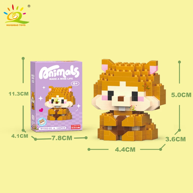 HUIQIBAO Mini Cute Anima Micro Building Blocks 3D Diamond Model LION Bricks DIY City Construction Toys for Children Kids Gift