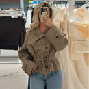 The Meridian Coat | Double-Breasted Plaid Coat with Self-Tie Waist Sash