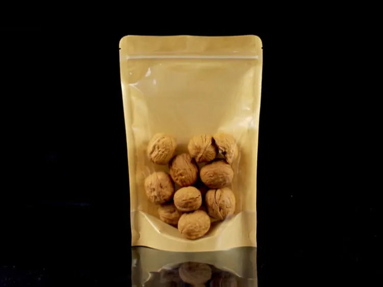 100PCS One Side Clear Stand Up Kraft Paper Ziplock Bag Resealable Snack Coffee Beaf Dates Chocolate Tea Gift Storage Pouches