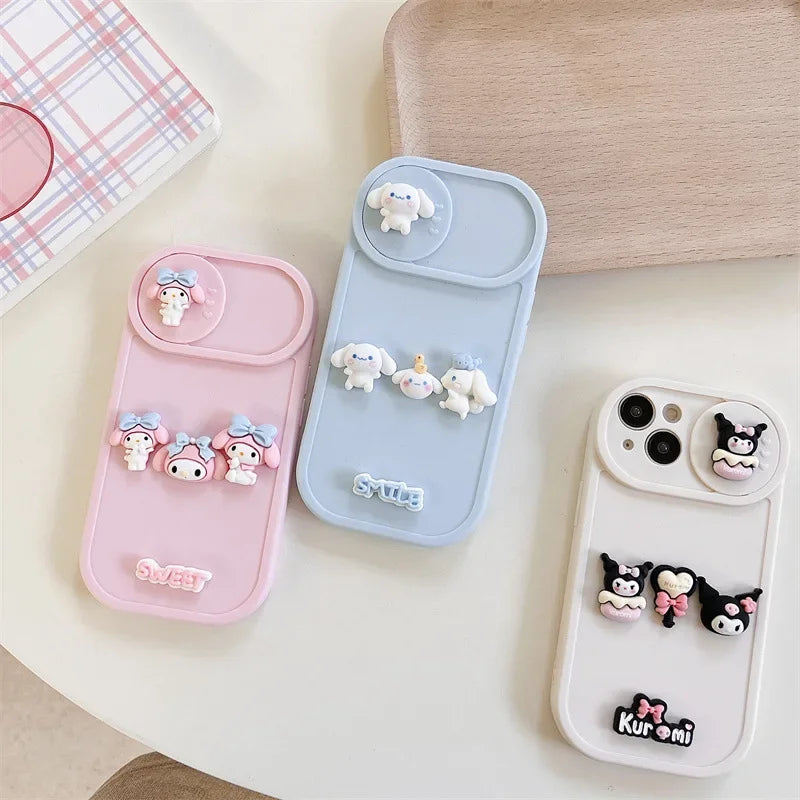 Cinnamoroll Sanrio Kuromi doll Push window Anime Phone Case For iPhone 15 14 13 12 11 Pro Max Xr X 14 Plus Case Cute Soft Cover