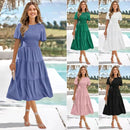 Waist slimming and large hem dress for spring and summer round neck collection holiday dress