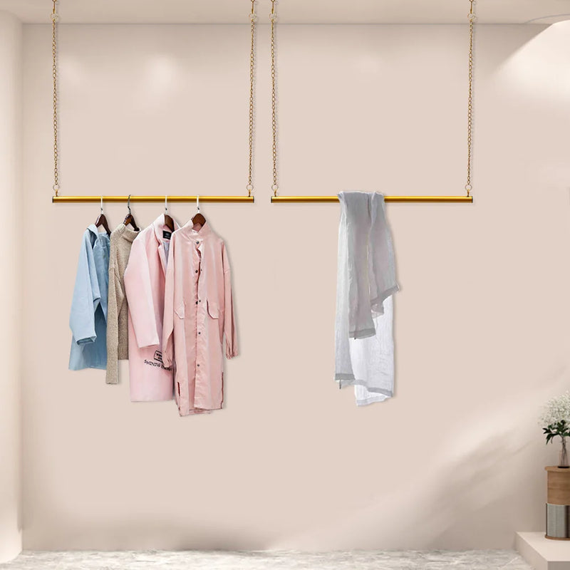 Gold Metal Clothing Rack, Adjustable Height 180cm, Space-Saving Stand for Home, Office, Retail Stores, Corrosion-Resistant