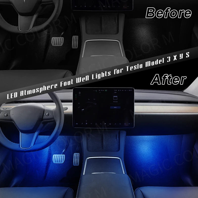 Car LED Atmosphere Foot-Well Lights For Tesla Model 3 Y S X Ultra-bright Interior LED Lighting Floor Door Puddle Decorative Lamp