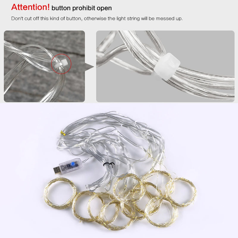 3M LED Curtain Lights with USB Remote Control Fairy Garland Lamp for Wedding Birthday New Year Party Decor Holiday Gift