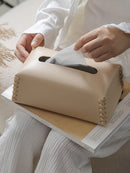 Luxury Woven Tissue Box PU Leather Napkin Case Pure Color Tissue Paper Holder Desktop Home Decoration Creative Paper Towel Cover