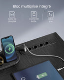 VASAGLE L-Shaped Desk with Sockets, Corner Desk, Computer Desk, Monitor Stand, Gaming Table, LED Lighting, USB Ports