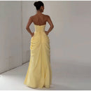 The Aurelian | Butter Yellow Mesh Strapless Pleated Evening Gown