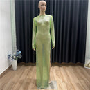 Sexy See Through Rhinestone Club Split Dress Women Crystal Glitter Evening Party Dresses Long Fishnet  Beach Slash Neck Dress
