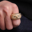 Bubble Letter Owl Iced Out Ring Men Real Gold Plated Brass Cubic Zircon Hip Hop Jewelry