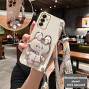 Crossbody Lanyard Plating Phone Rabbit Holder Case For Samsung Galaxy A14 A21S A20S A22 A23 A24 A25 A31 A42 A32 A33 A34 Cover