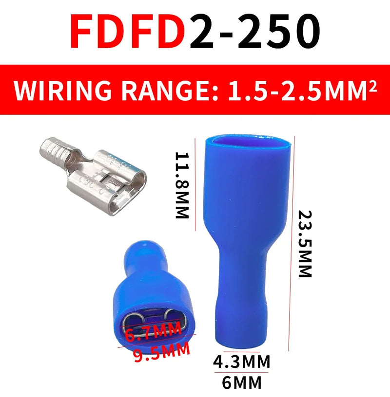 connector faston  FDFD1.25-250 FDFD2-250 FDFD5-250 Insulated Spade Crimp Wire Cable Connector Terminal Male