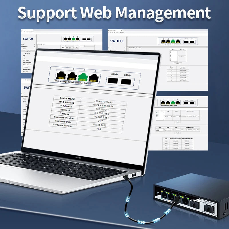 HORACO 2.5GbE Smart Managed Switch 4 Port RJ45 2500Mbps Web Managed Ethernet Network Switch 2 Port 10G SFP+ Slot Home Lab Switch