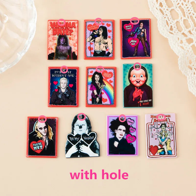 10Pcs Halloween Charms Two Side Print Acrylic Creative Pendant For Necklace  Keychain Diy Making